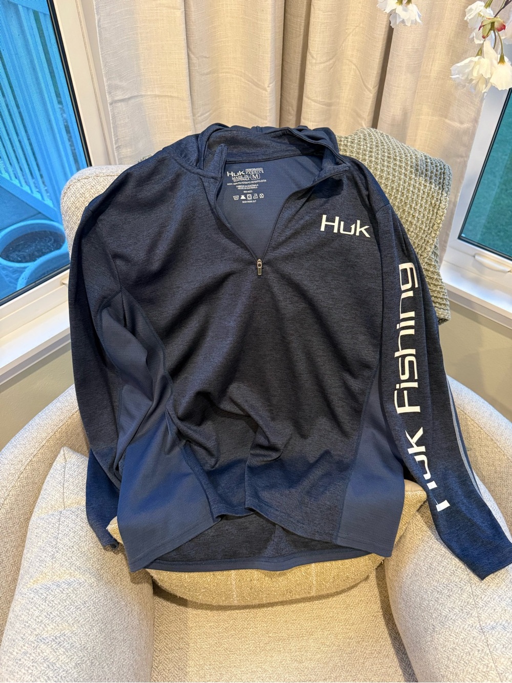 Huk Navy Long-Sleeve Fishing Pullover with Quarter-Zip